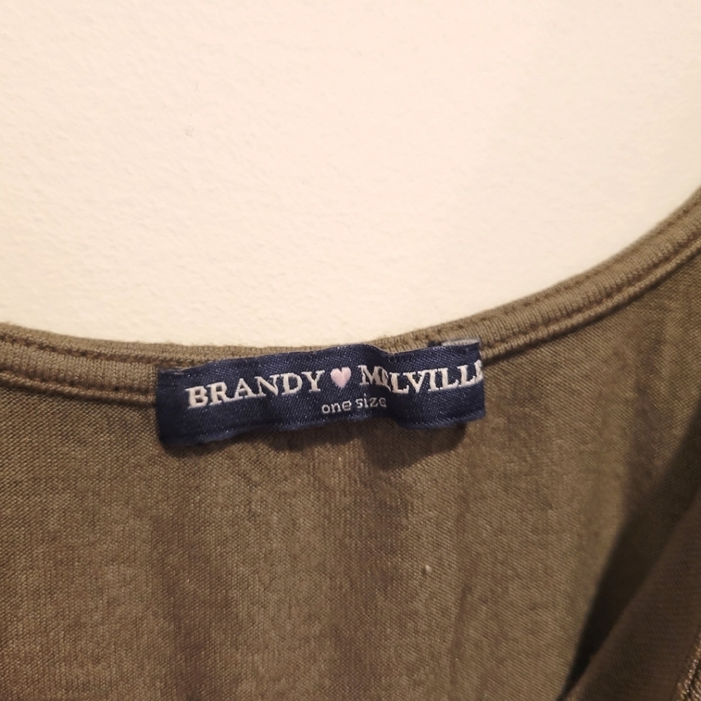 2/$18 Brandy Melville Khaki Dark Green Tank Top Cami Crop Stretchy OS Shirt - Picture 3 of 8